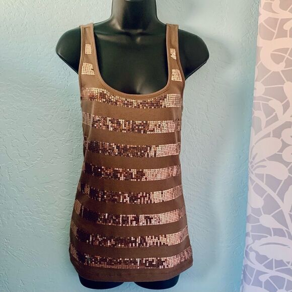 Old Navy Brown Sequined Tank Top Size Medium - Picture 1 of 8